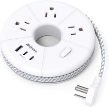 Flat Extension Cord with USB-C Power Strip, 5FT Travel Charging Station