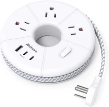 Flat Extension Cord with USB-C Power Strip, 5FT Travel Charging Station