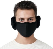 Unisex Winter Warm Windproof Mask with Fluffy Ear Covers - Thick Black
