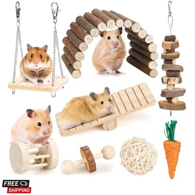 Hamster Chew Toys Set Small Animal Molar Toys Teeth Care Wooden Accessories f...