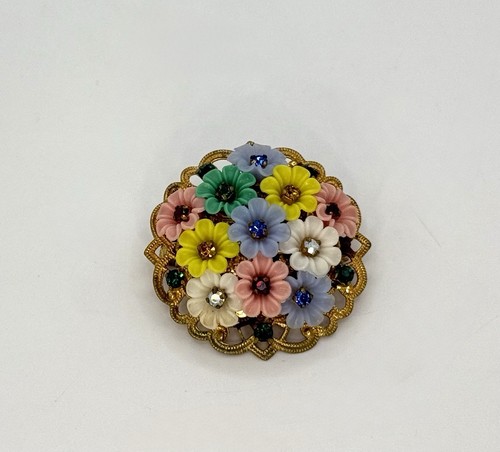 Vintage erinnert an Miriam Haskell unsignierte Zelluloid & AB Kristall Blume Brosche - Bild 2 von 6
