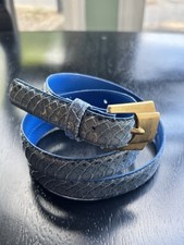 Blue Genuine Snakeskin Gold Buckle Belt Size M L