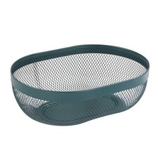 Metal Mesh Steel Basket, Oval Metal Wire Storage Organizer Blackish Green