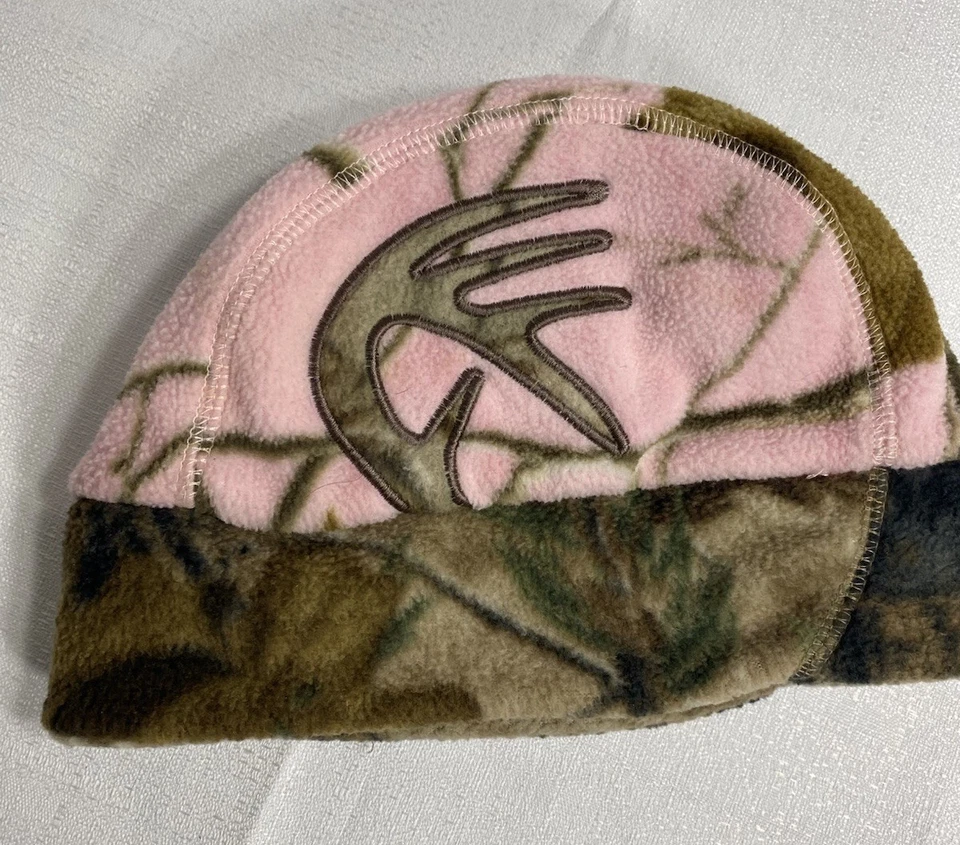 Legendary REVERSIBLE Mossy Oak Realtree Camo Pink Fleece/ Hunting Beanie Cap - Image 4 of 4
