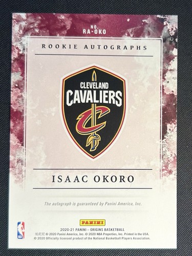 2020-21 Panini Origins Isaac Okoro Rookie Auto RC Black 1/1 Cavaliers #RA-OKO - Picture 2 of 2