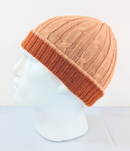 100% Baby Alpaka Wende Zopfmuster Unisex Orange Beanie Extra Weich Boho Peru - Bild 3 von 8