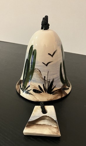 Hand Painted Ceramic/Pottery Bell Cactus Desert Scene - Picture 3 of 9