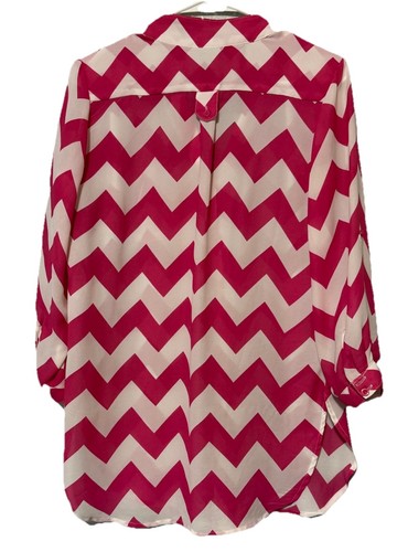 Blusa túnica transparente para mujer Chevron cuello en V manga 3/4 boho CALS talla M - Imagen 4 de 12