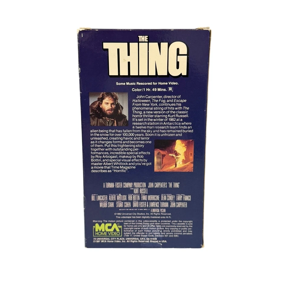 The Thing VHS 1982 Original 1987 MCA Green Logo Home Video w/ Plastic Hard Case - Image 2 of 4