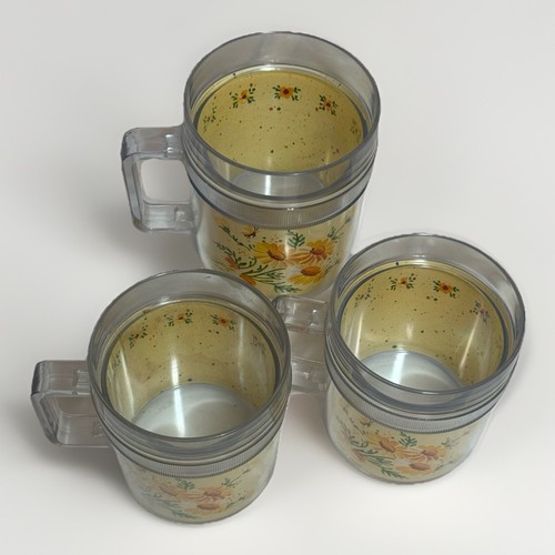 Lot of 3 Vintage Coffee Cups 1984 St. Tropez Pipka Daisy Yellow Ribbon Insulated - Picture 3 of 6