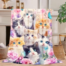 50x40 Inch Cute Cat Super Soft Plush Flannel Fleece Throw Blanket Decor