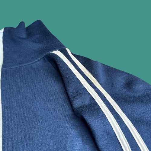 Sears Herren Medium Tall gestreifte Trainingsjacke durchgehender Reißverschluss blau Vintage 70er 80er Acryl - Bild 6 von 15