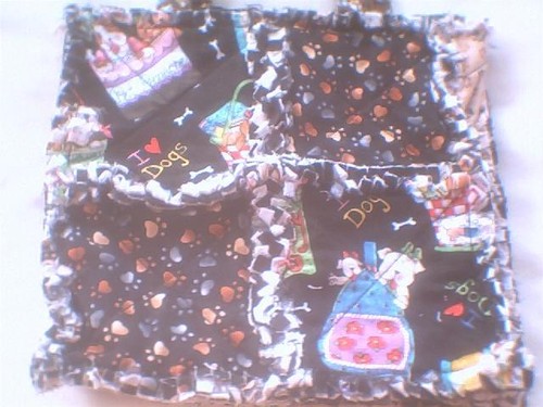 Toddler little girl rag quilt purse Dog paw prints I love dogs on black