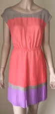 American Eagle Colorblock Pleated Dress Sz S Cap Short Sleeve Orange Purple Gray