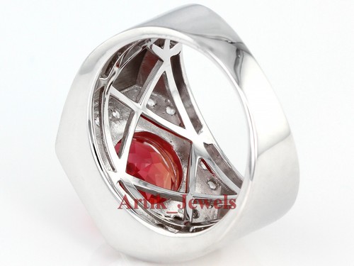 Lab Created Ruby Gemstone With 14K White Gold Plated Silver Ring For Men's #923 - Picture 6 of 12