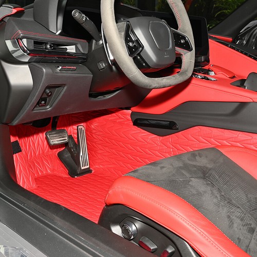 Floor Mat Floor Pad Carpet Leather Non-slip Red for Corvette C8 Coupe 2020-2024 - Picture 3 of 13