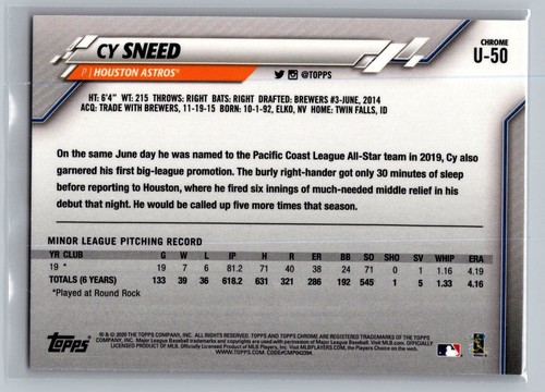 (2) Cy Sneed ~ 2020 Topps Chrome Update ~ Pink Refractor ~ Rookie #U-50 - Picture 2 of 4