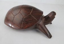Vintage Hand Carved Wooden Sea Turtle Figurine Display Statue Decorative Brown
