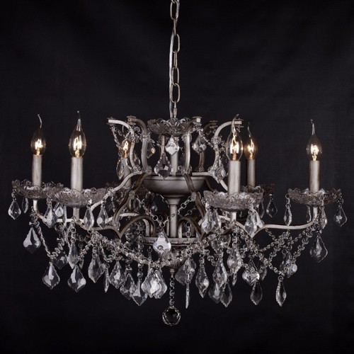 French Style Antique Silver 6 Arm Branch French Shallow Cut Glass Chandelier - Picture 3 of 7