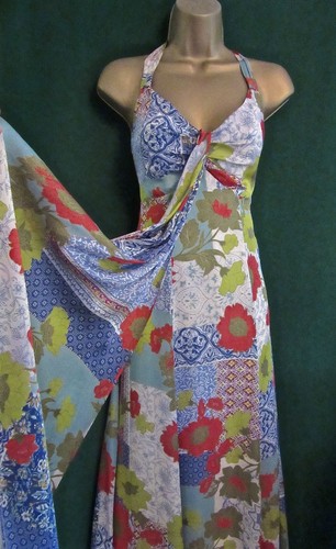 alto blu Monsoon con Maxi motivo collo verde floreale Uk14 rosso Tamelia abito a qxItqBvP