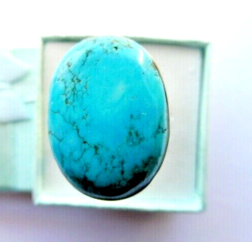 Bague en turquoise bleue 26x19mm ajustable en argent massif