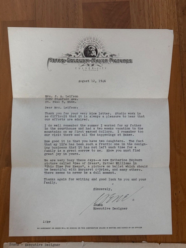 VINTAGE 1946 IRENE LENTZ (GIBBONS) SIGNED LETTER COSTUME DESIGNER MGM PICTURES - Picture 5 of 10