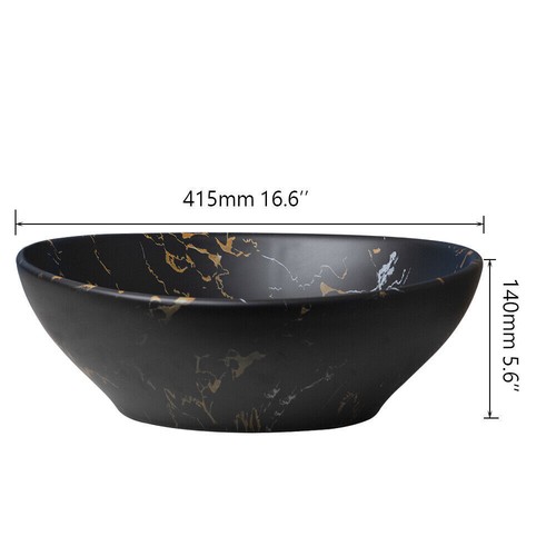 Black Bathroom Ceramic Sink Oval Vessel Basin Bowl Combo Faucet Drain Set - Picture 5 of 11