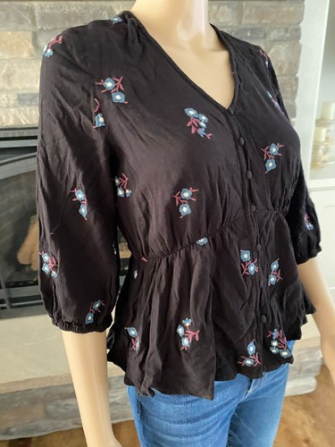 Blusa boho campesina peplum bordada azul lluvia talla S para mujer - 005 - Imagen 7 de 8