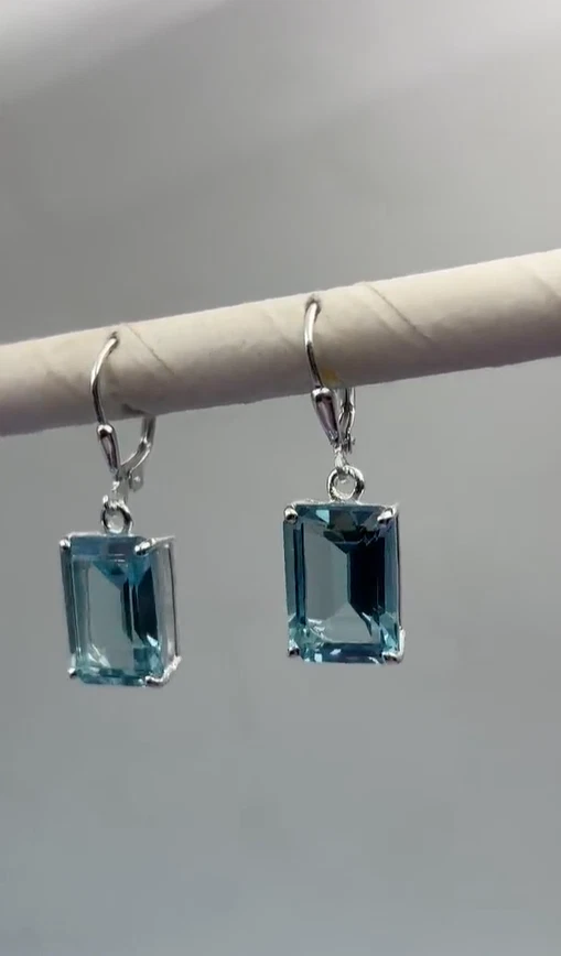 Pendientes colgantes de aguamarina de plata 925 con corte rectangular natural Foto 4 de 4