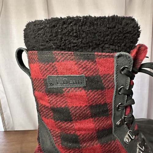 LL Bean Lace Up Snow Boots Red Black Check Buffalo Plaid Men’s 10 M 502959 Rare - Picture 2 of 14