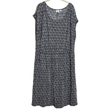 Kim Rogers Womens Midi Dress Size 2X Blue Multicolor Stretchy Knit Cap Sleeves