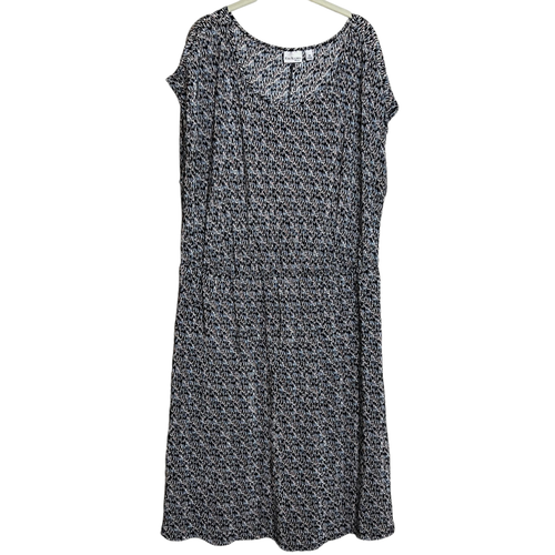 Kim Rogers Womens Midi Dress Size 2X Blue Multicolor Stretchy Knit Cap Sleeves