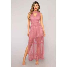 Fashion Nova Set The Date Lace Dress - Rose          Size:  S