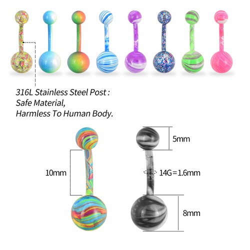 10 PIEZAS Anillos de ombligo coloridos para ombligo para mujer Piercing con barra curva 14G - Imagen 4 de 8