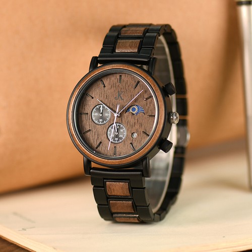 KIM JOHANSON HOLZ ARMBANDUHR BRAUN SCHWARZ HOLZ GLIEDERARMBAND QUARZ UHRWERK NEU - Bild 5 von 6