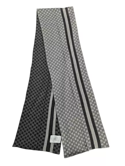Gucci Authentique Écharpe Imprimée GG Noir/Gris 100% Laine Unisexe Écharpe Made in Italy.