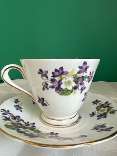 VIntage Teacup & Saucer Tuscan Woodland Violet Floral Bone China England - Picture 8 of 13