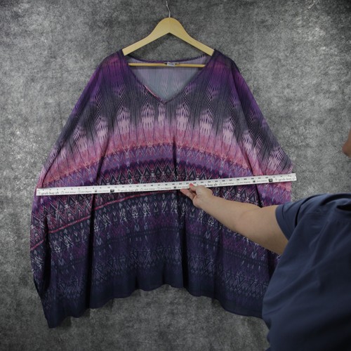Catherines Shirt Women 4X/5X Purple Aztec Geo Sheer Beaded Tassel Flowy Kimono - Picture 5 of 8