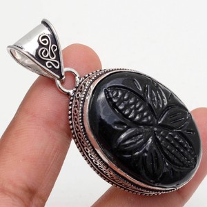 Carved-Black-Onyx-Ethnic-Jewelry-Handmade-Antique-Design-Pendant-MP-484
