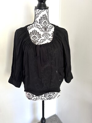 Free People Vintage Women s Black Off Shoulder Tie Front Gauze Blouse