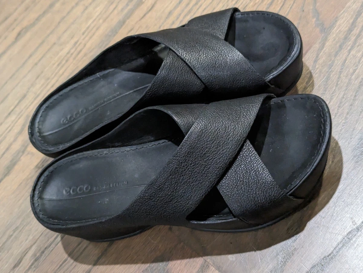 ECCO Ifla Platform Sandals Slides Shoes Black Women s 8 EU 39