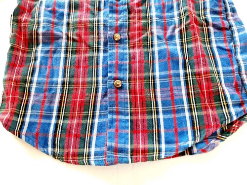 Wrangler Boys Button Down Shirt Red Green Blue Plaid Long Sleeve Holiday 6-7 - Picture 4 of 12