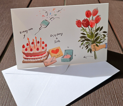 Tarjeta de cumpleaños con sobre 4 x 6 flores de pastel de cumpleaños - Imagen 3 de 5