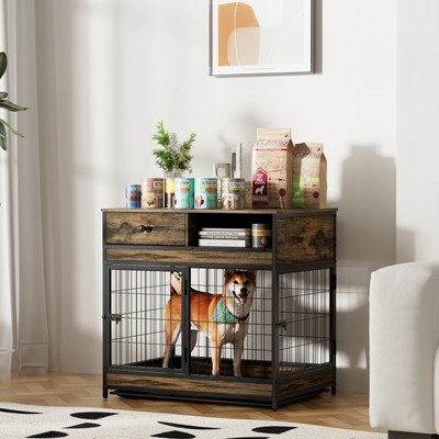 Furniture Dog Cage Crate w/Double Doors ,Rustic Brown,31.5''WX22.64''DX30.59''