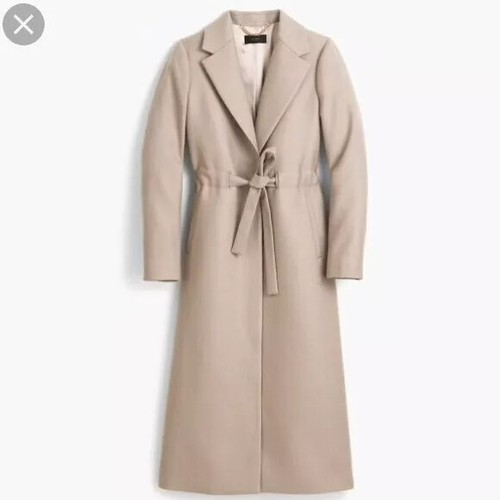J Crew Womens Sz 2 Tie-Waist Topcoat Double-Serge Wool Classic Coat Light Stone - Picture 2 of 23