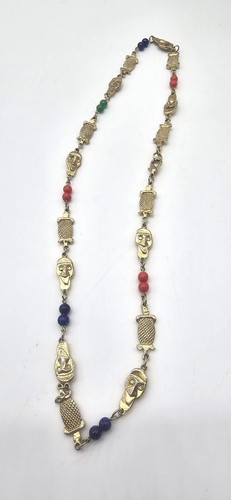 Faces And Beads Necklace Vintage 25" Quirky Artsy Creepy Unsigned - Picture 2 of 5
