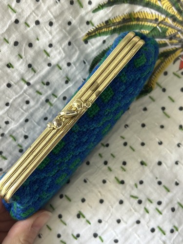 VINTAGE blu e verde coperta gallese lana coperta borsa motivo geometrico - Foto 6 di 9