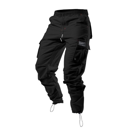 Men's Casual Pants Multi-pocket Solid Color Sports Bunched Feet Cargo Trousers - Picture 17 of 30