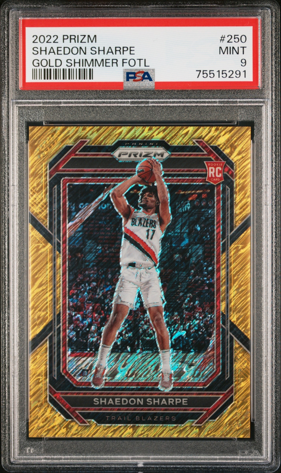 2022 PANINI PRIZM GOLD SHIMMER FOTL #250 SHAEDON SHARPE 1/10 PSA 9