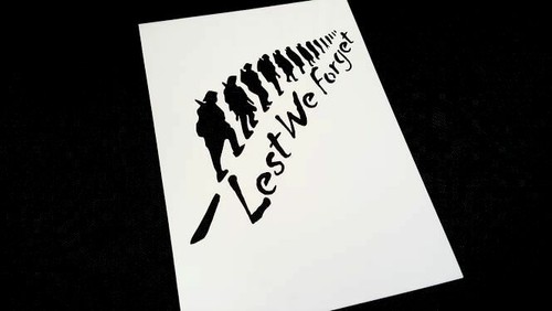 LEST WE FORGET Phrase Soldiers Troop Airbrush Stencil War Remembrance Leaf - Picture 1 of 3